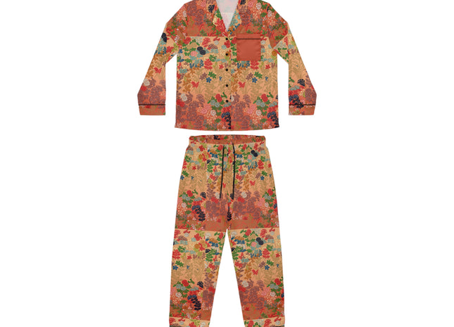 Japanese Fan Flower Pattern by G.A. Audsley Women's Satin Pajamas (AOP)