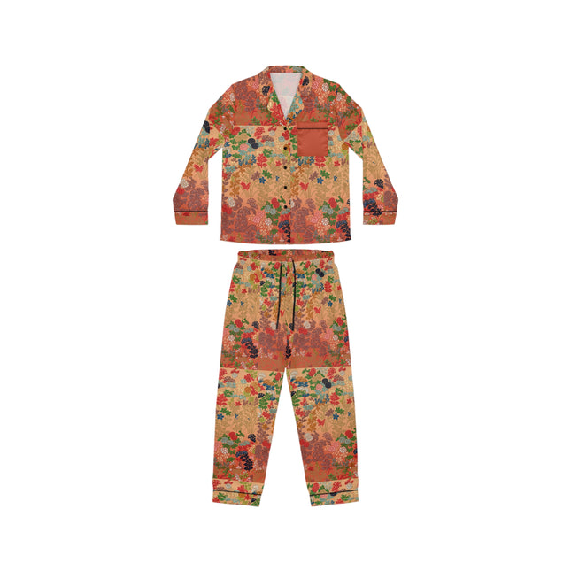 Japanese Fan Flower Pattern by G.A. Audsley Women's Satin Pajamas (AOP)