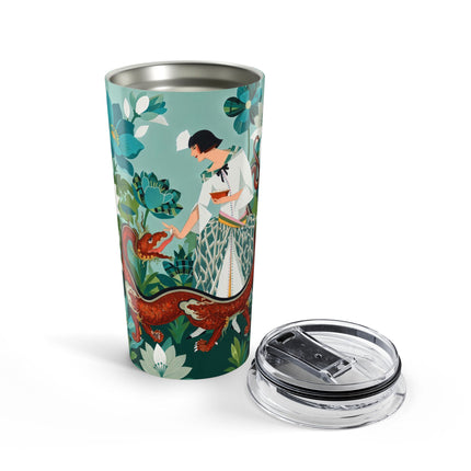 🐉🌿 The Dragon Keeper Tumbler, 20oz – Art Deco Floral Fantasy