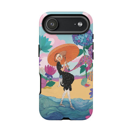 🌊☂️ The Lady Of The Flowered Seashore Phone Case – Art Deco Seaside Fashion