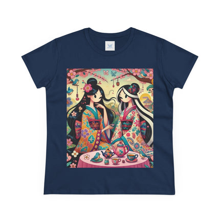 Fairies in Kimonos at Tea Among Blossoms Cotton Tee