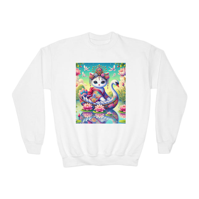 Geisha Kitten’s River Voyage Youth Crewneck Sweatshirt – Grace, Adventure & Storybook Charm