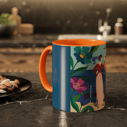The Lady Of The Golden Horizon Colorful Mugs – Art Deco Coastal Elegance