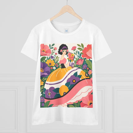 🌸💜 The Girl With The Flower Bouquet Cotton Tee – Art Deco Floral Whimsy