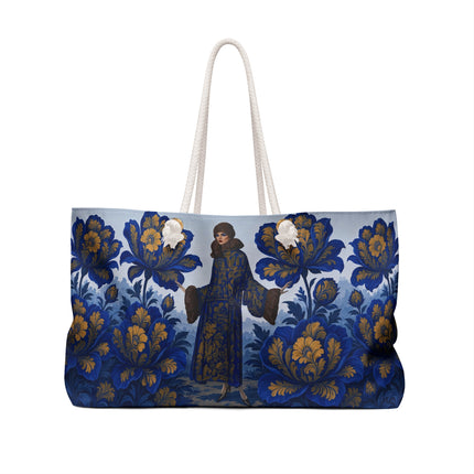 💙💛 The Sapphire Golden Blossom Promenade Weekender Bag – Art Deco Floral Elegance