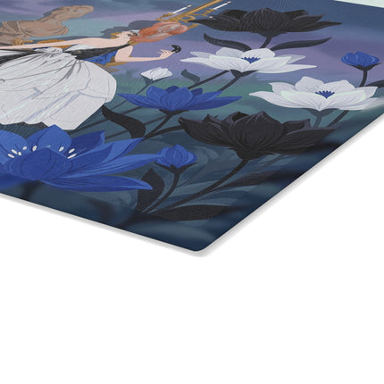 🖤💙 The Lady Of The Midnight Blue Salon Glass Cutting Board – Art Deco Floral Elegance