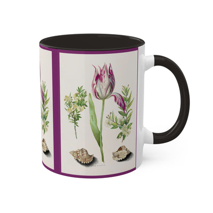 Tulip, Branches of Myrtle and Shells by Maria Sibylla Merian Colorful Mugs, 11oz
