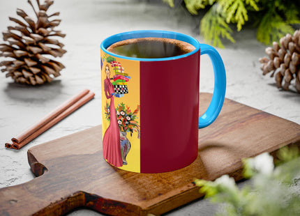 Elegant Holiday Woman with Gifts Colorful Mugs (11oz, 15oz)