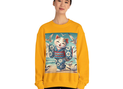 Geisha Kitten by the Seaside Heavy Blend™ Crewneck Sweatshirt