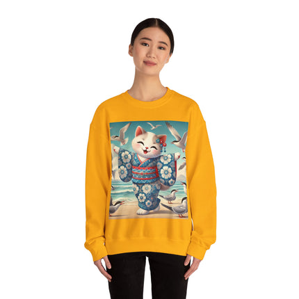 Geisha Kitten by the Seaside Heavy Blend™ Crewneck Sweatshirt