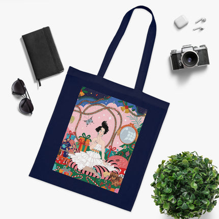 🎄🌹 Christmas Morning In The Rose Parlor Cotton Tote Bag – Art Deco Holiday Romance