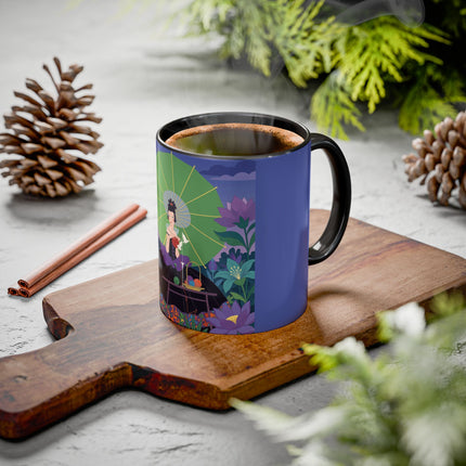 The Lady Of The Moonlit Needlework Colorful Mugs – Art Deco Crafting Elegance