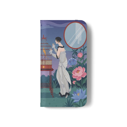🐦🌸 The Lady And The Golden Bird Flip Case – Art Deco Floral Reverie