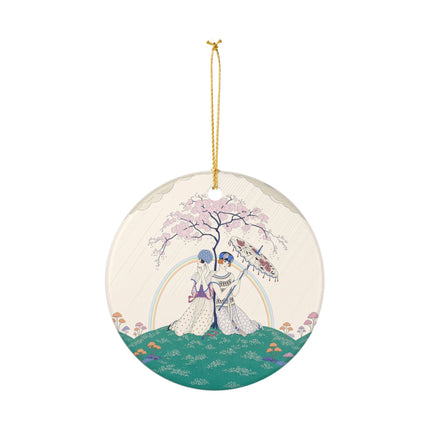 🌈☂️ Beneath The Rainbow Tree Ceramic Ornament – Art Deco Spring Fantasy