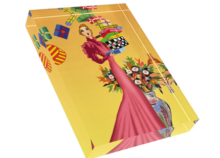 Elegant Holiday Woman with Gifts Acrylic Art Block
