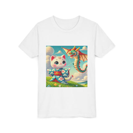 Geisha Kitten and the Dragon Kite Youth Short Sleeve Tee