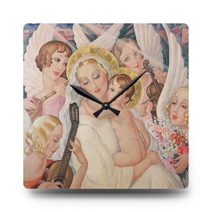 Madonna with Child Surrounded by Musical Angels Acrylic Wall Clock, Round and Square