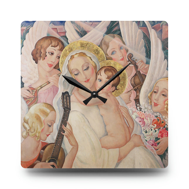 Madonna with Child Surrounded by Musical Angels Acrylic Wall Clock, Round and Square