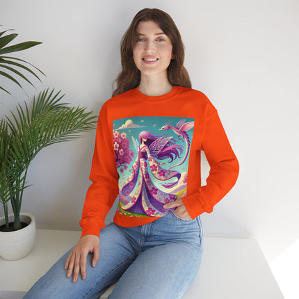 Petals in the Wind: The Kimono Fairy and the Sky Dragon Heavy Blend™ Crewneck Sweatshirt