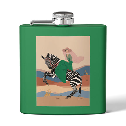 Zebra Rider Stainless Steel Flask – Safari Chic & Art Deco Adventure