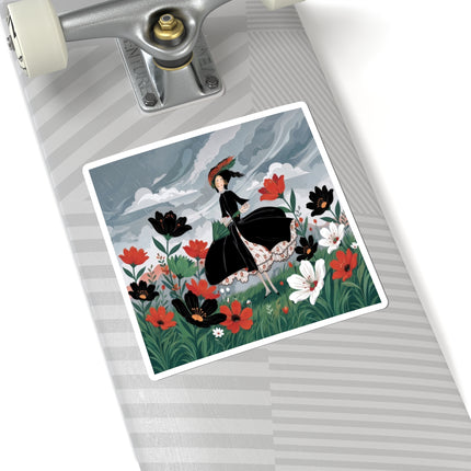 🌧️🌺 The Stormy Flower Walk Kiss-Cut Stickers – Art Deco Floral Fashion
