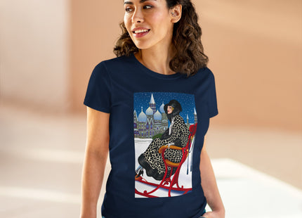 Elegant Winter Woman in Sleigh Women's Midweight Cotton Tee