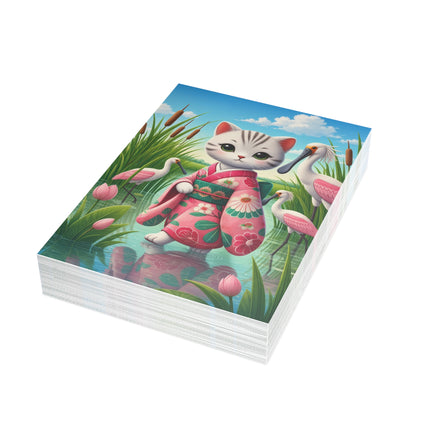 🐱🪷 The Lotus Pond Kitten Greeting Card – Whimsical Garden Elegance