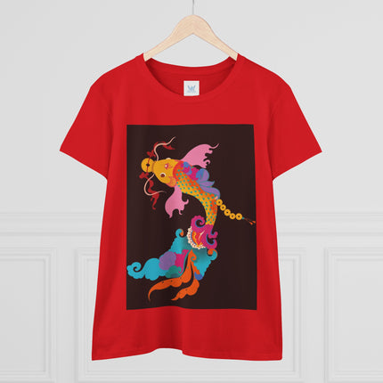 Golden Koi Women's Midweight Cotton Tee – Prosperity & Vibrant Energy