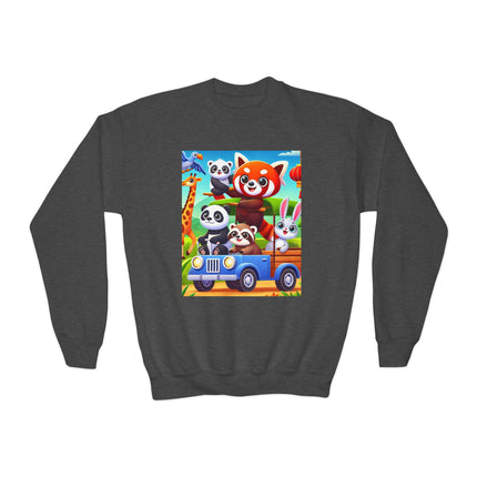 Safari Friends on the Move Youth Crewneck Sweatshirt – Adventure, Friendship & Playful Energy