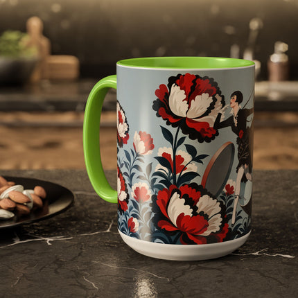 ❤️🌺 The Scarlet Blossom Dancer Colorful Mug – Art Deco Fashion Whimsy