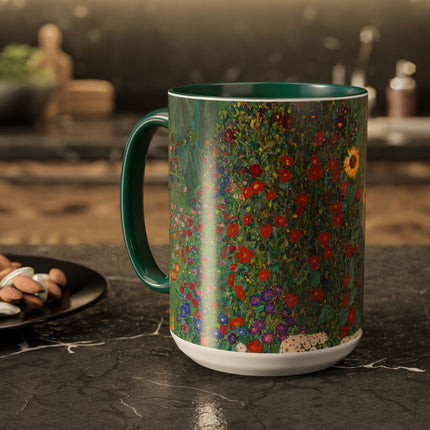 Farm Garden with Sunflowers by Gustav Klimt Colorful Mugs (11oz, 15oz)