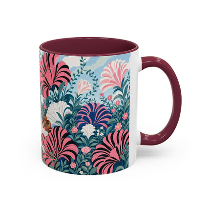 🌸🦋 The Enchanted Pink Blossom Retreat Colorful Mug – Art Deco Floral Whimsy