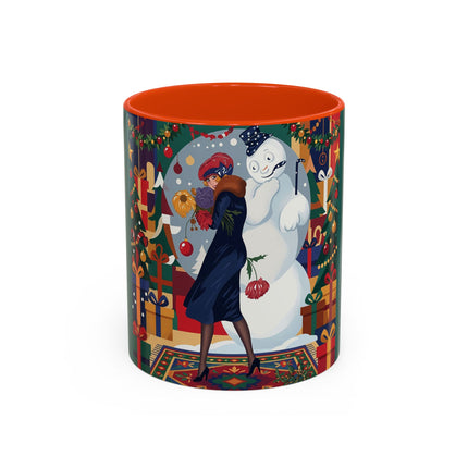 ☃️🎄 The Snowman's Christmas Companion Colorful Mug – Art Deco Holiday Fantasy