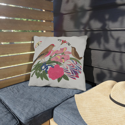 Pink-Breasted Bird & Wren Outdoor Pillows – Spring Harmony & Delicate Beauty