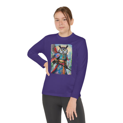 Cyberpunk Samurai Owl Youth Long Sleeve Competitor Tee – Futuristic Warrior & Neon Adventure