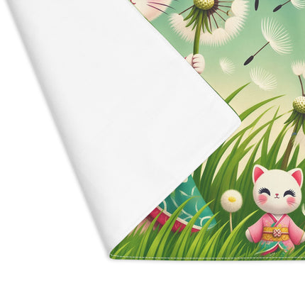 🐱🌼 Geisha Kitten and the Dandelion Wish Placemat – Enchanted Spring Meadow Fantasy