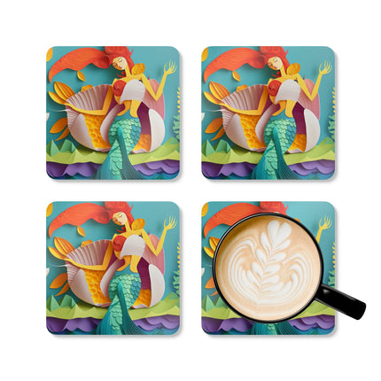 Charming Mermaid Corkwood Coaster Set