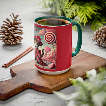 Whimsical Geisha Kitten in a Valentine Garden Colorful Mugs (11oz, 15oz)