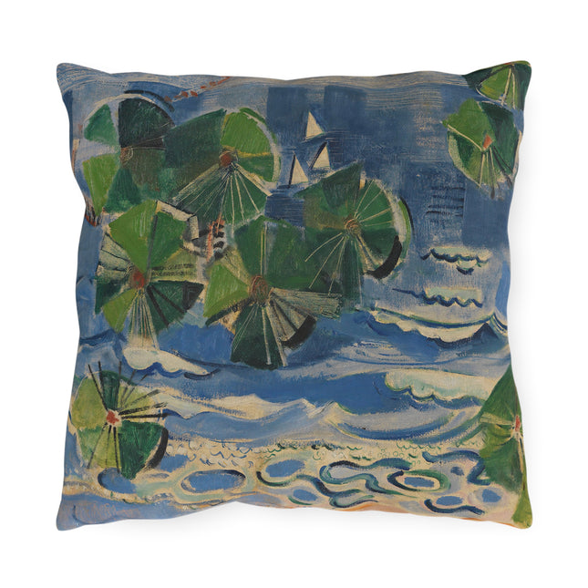 Lake with Pine Branch (Baltic Sea) by Oskar Moll Outdoor Pillows