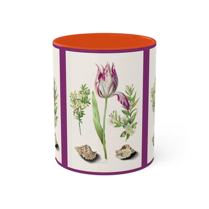 Tulip, Branches of Myrtle and Shells by Maria Sibylla Merian Colorful Mugs, 11oz