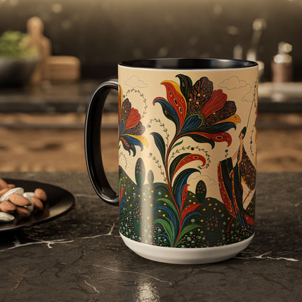 🌺🦋 The Enchanted Floral Voyage Colorful Mug – Art Deco Botanical Whimsy