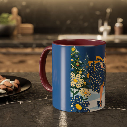 💙🌼 The Bluebell Christmas Promenade Colorful Mug – Art Deco Holiday Fantasy