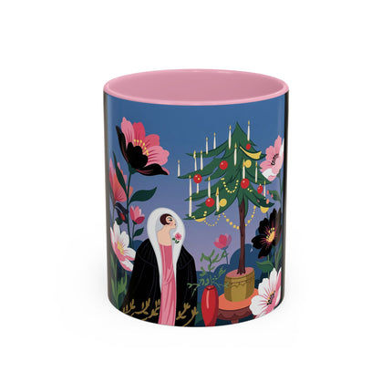 🌹🎄 The Lady Of The Candlelit Rose Tree Colorful Mug – Art Deco Christmas Garden