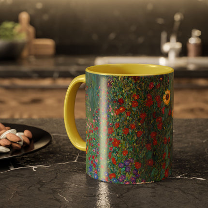 Farm Garden with Sunflowers by Gustav Klimt Colorful Mugs (11oz, 15oz)