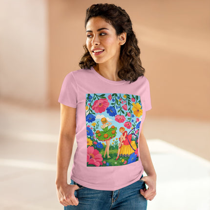 🌸🧚 The Fairies In The Flower Garden Cotton Tee – Art Deco Floral Whimsy