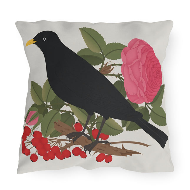 Blackbird & Rose Outdoor Pillows – Timeless Elegance & Nature's Harmony