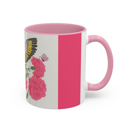 Goldfinch & Pink Flowers Colorful Mugs – Vibrant Spring & Bold Beauty