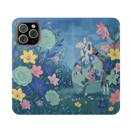 🌸💙 The Lovers In The Enchanted Garden Flip Case – Art Deco Floral Romance