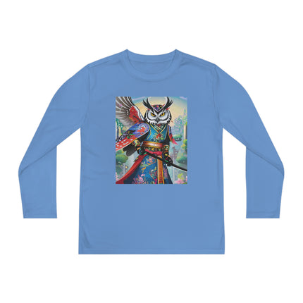 Cyberpunk Samurai Owl Youth Long Sleeve Competitor Tee – Futuristic Warrior & Neon Adventure
