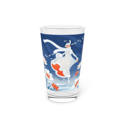 ❄️⛸️ The Winter Skater's Flight Pint Glass – Art Deco Floral Fantasy